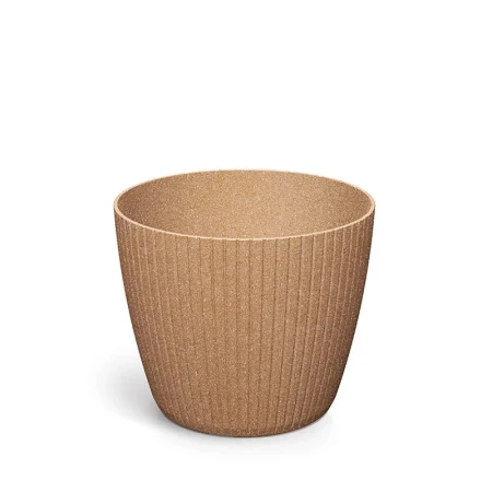 Doniczka Lamia Round Wood w kolorze naturo z pionowymi rowkami