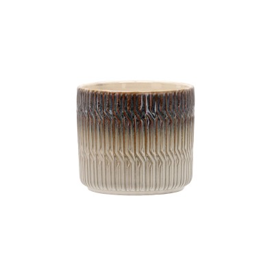 Osłonka ceramiczna z glazurą ombre od czekoladowego brązu do kremu, w pionowe żłobienia