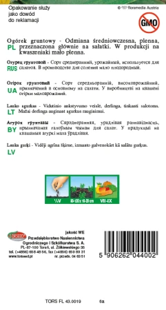 Torebka nasion ogórka sałatkowego Delikatess Torseed – tył z opisem odmiany i terminami siewu