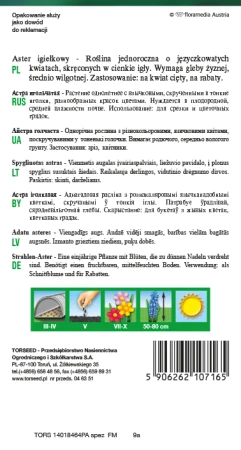 Torebka nasion astra igiełkowego czerwony Torseed – tył z opisem i terminami siewu