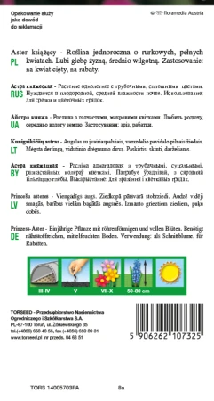 Torebka nasion astra książęcego biały Torseed – tył z opisem i terminami siewu