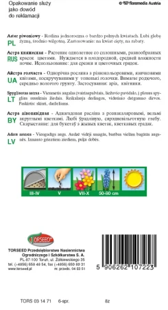 Torebka nasion astra piwoniowego różowy Torseed – tył z opisem i terminami siewu