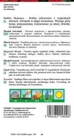 Torebka nasion szałwii błyszczącej odcienie czerwieni Torseed – tył z opisem i terminami siewu