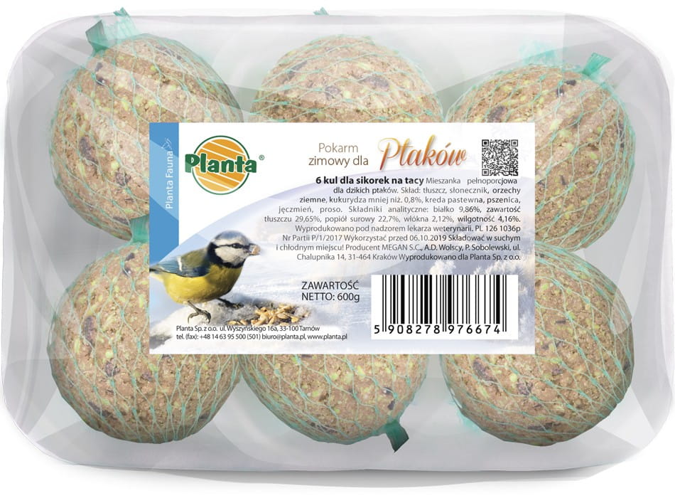 POKARM ZIMOWY DLA PTAKÓW 6 KUL MAŁYCH NA TACY 0,6KG PLANTA FAUNA