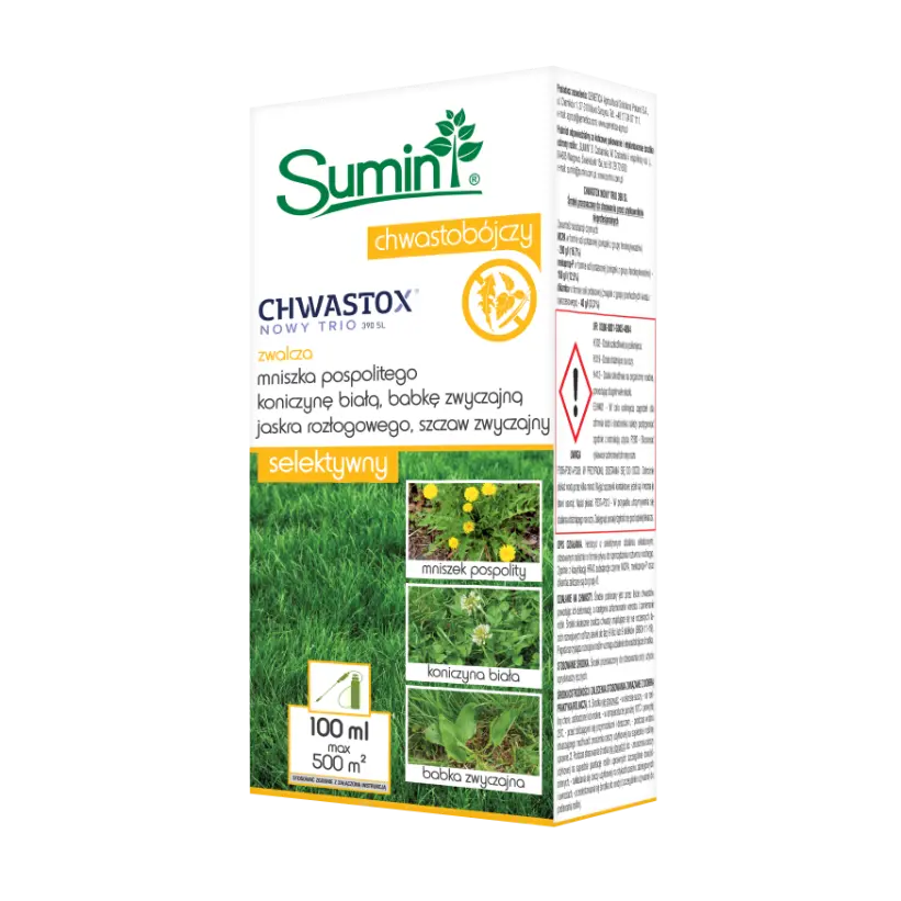 NP CHWASTOX NOWY TRIO 390SL CHWASTOBÓJCZY SELEKTYWNY MNISZEK POSPOLITY, KONICZYNA BIAŁA, BABKA ZWYCZAJNA, JASKIER ROZŁOGOWY, SZCZAW ZWYCZAJNY 100ML SUMIN