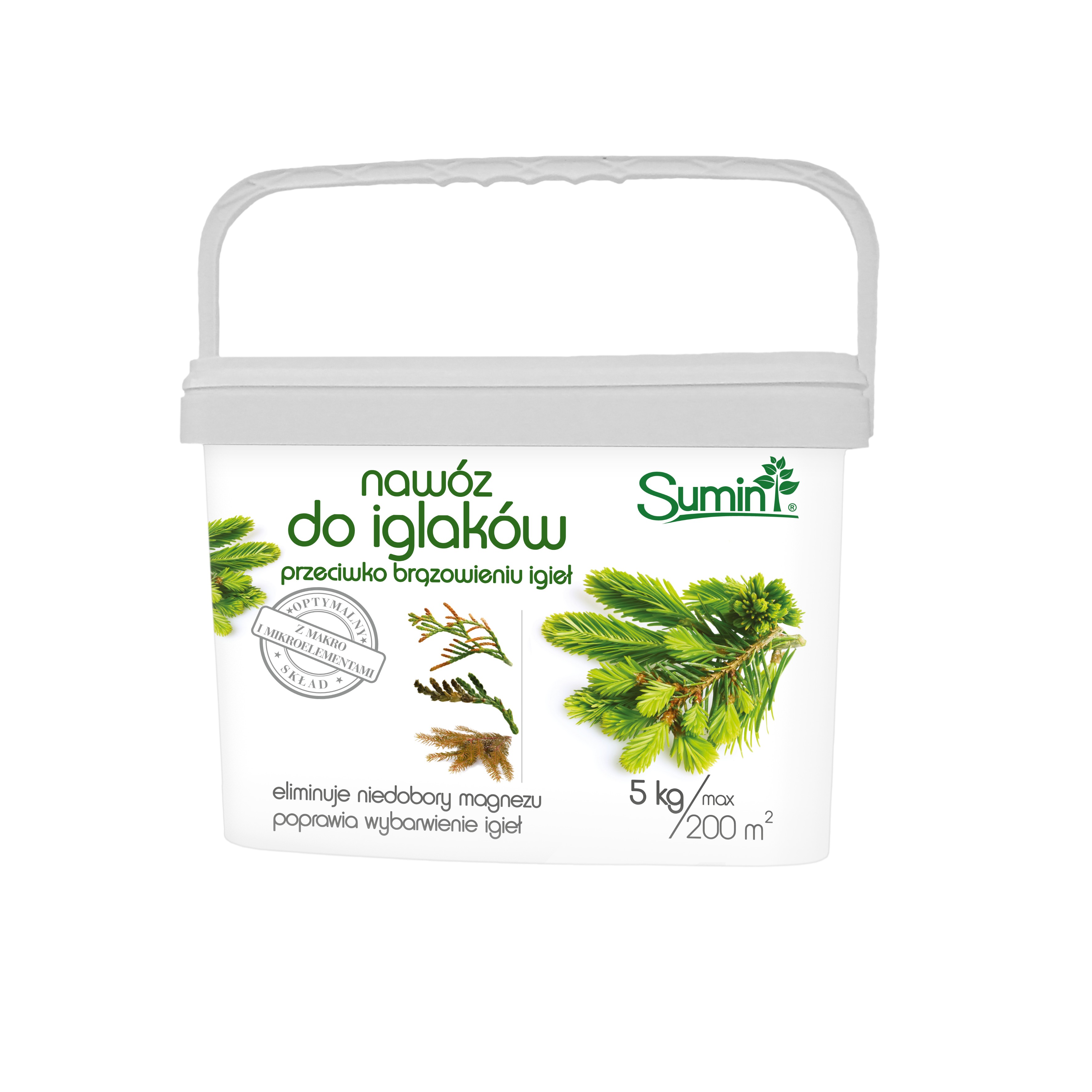 NAWÓZ GRANULOWANY DO IGLAKÓW PRZECIW BRĄZOWIENIU IGIEŁ 200M2 WIADRO 5KG SUMIN