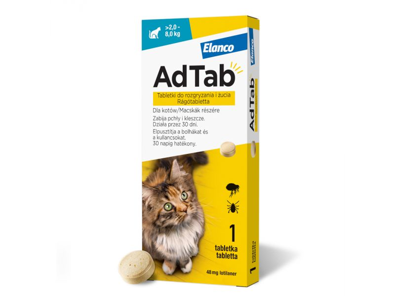 TABLETKA DLA KOTA ZABIJA PCHŁY I KLESZCZE 30 DNI 2-8KG 1SZT. ADTAB ELANCO
