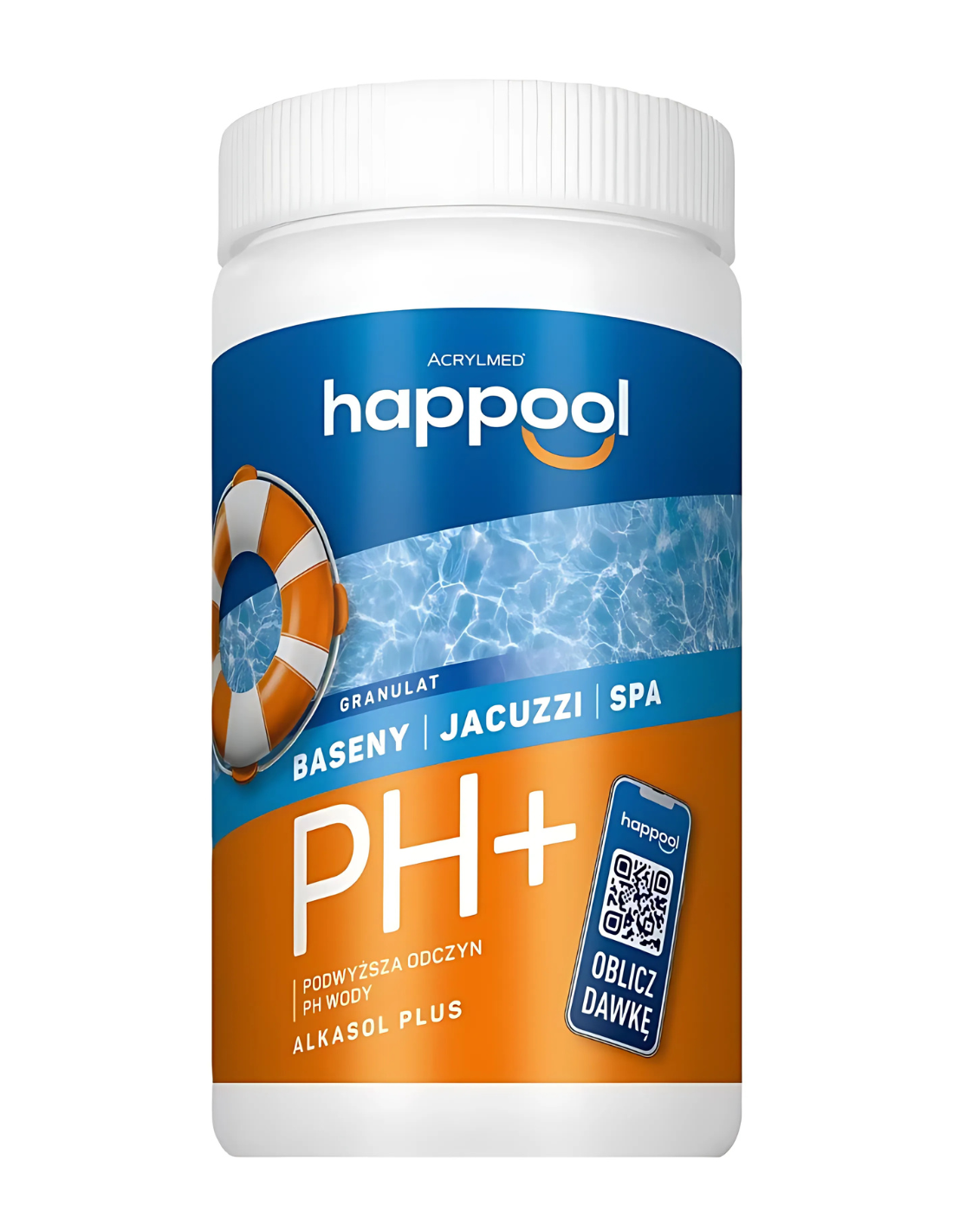 ALKASOL PLUS GRANULAT PH+ PODWYŻSZA ODCZYN PH WODY HAPPOOL 1KG ACRYLMED
