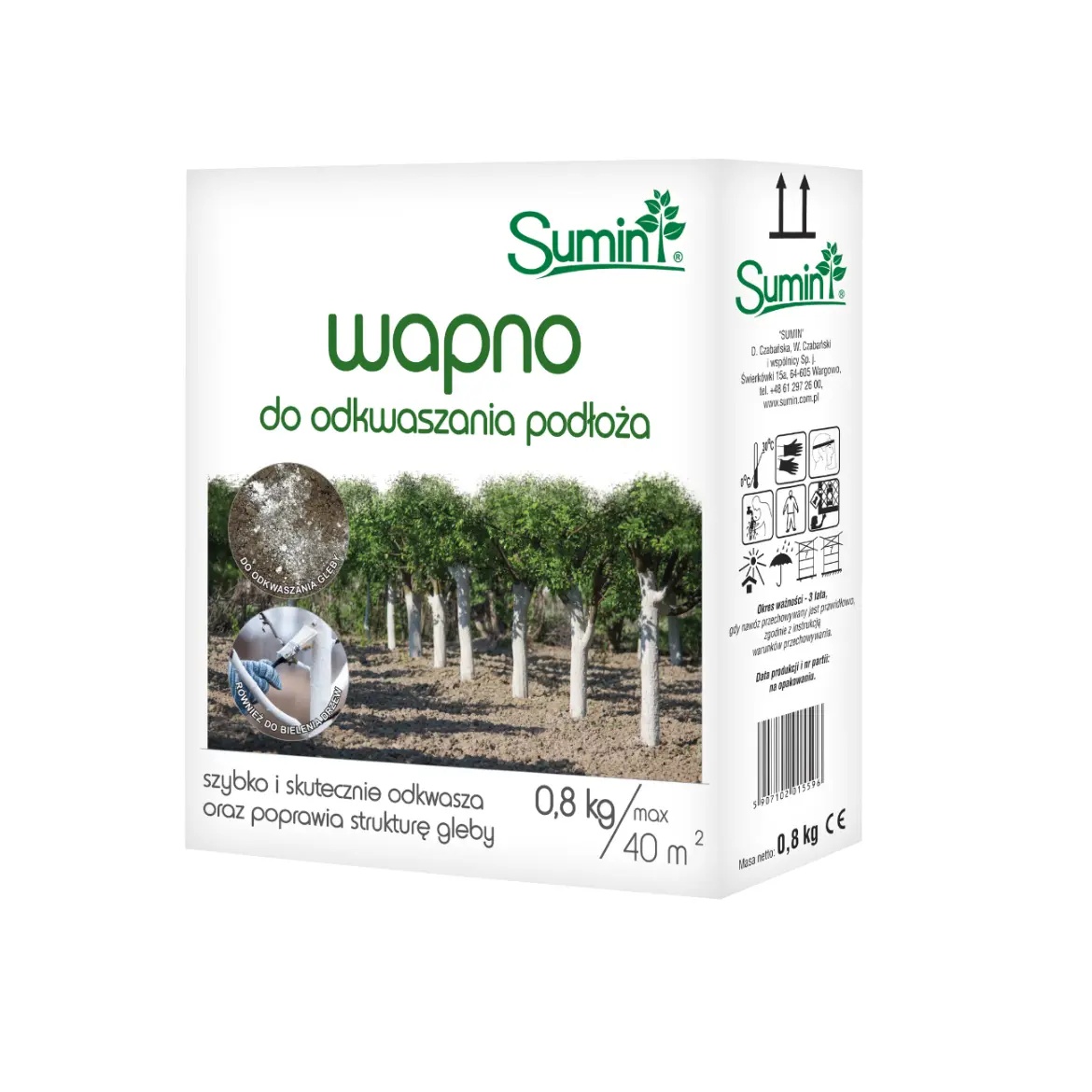 WAPNO DO ODKWASZANIA PODŁOŻA I BIELENIA DRZEW 40M2 KARTON 800G SUMIN