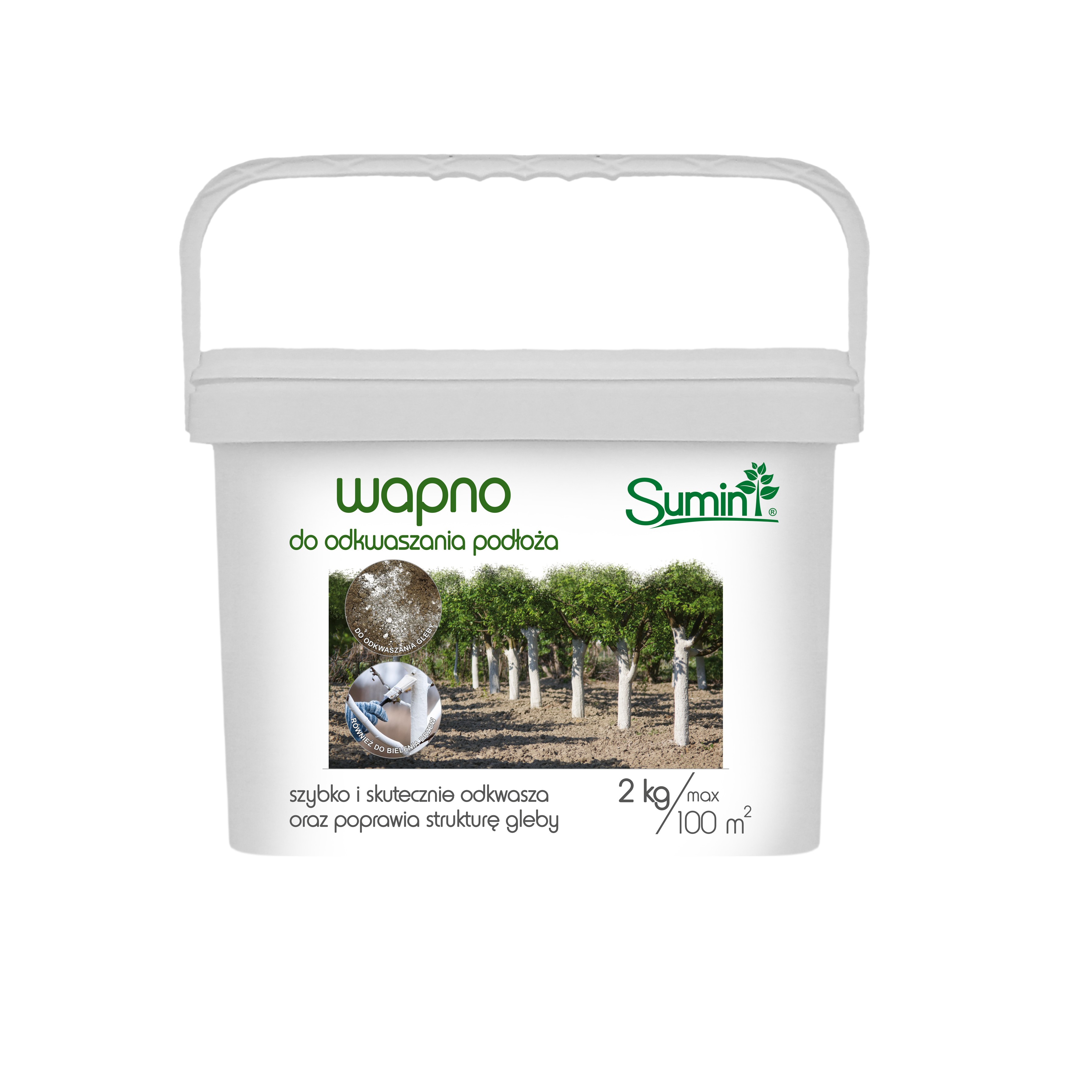 WAPNO DO ODKWASZANIA PODŁOŻA I BIELENIA DRZEW 100M2 WIADRO 2KG SUMIN