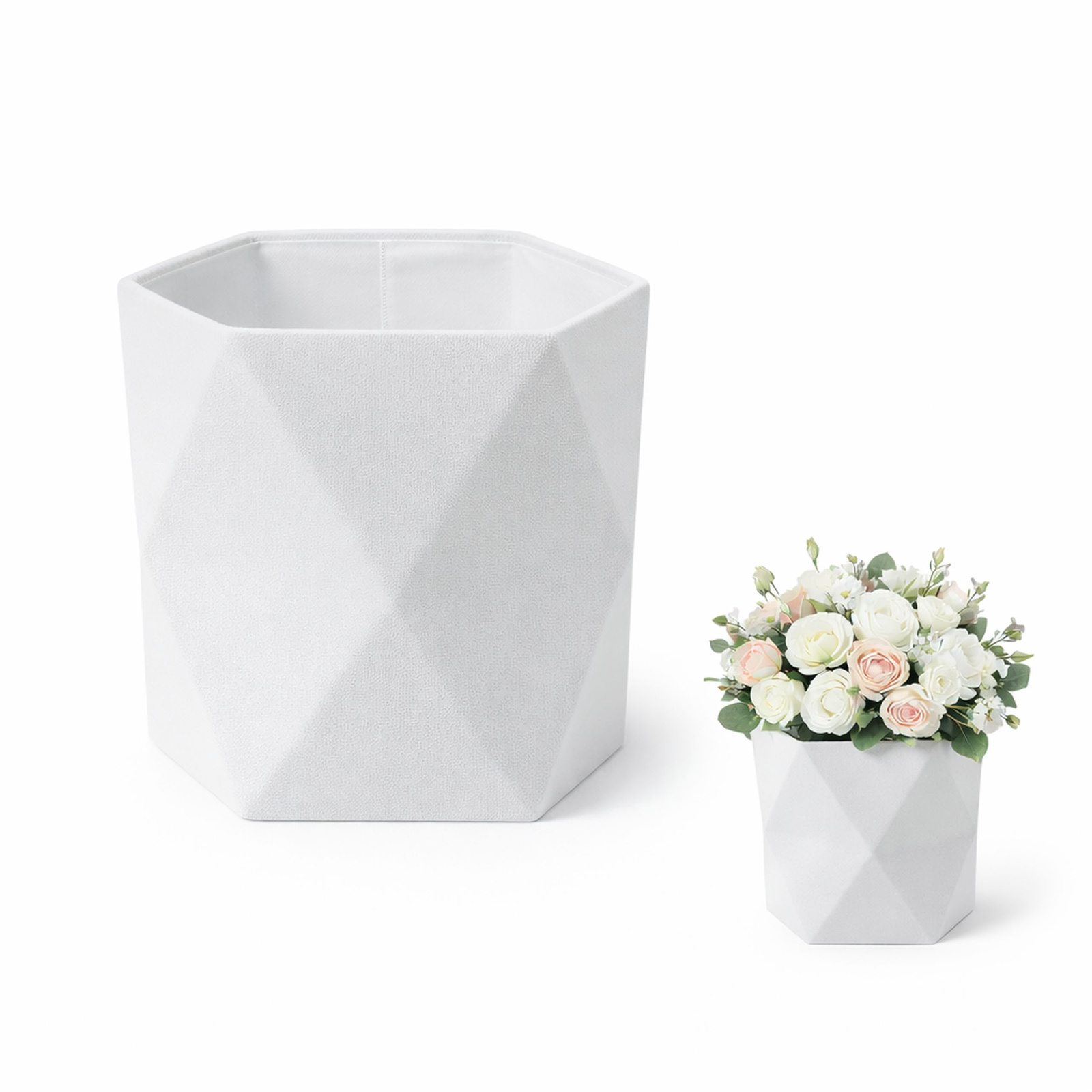 FLOWER BOX BIAŁY WELUROWY ROMBY 16 X 15CM