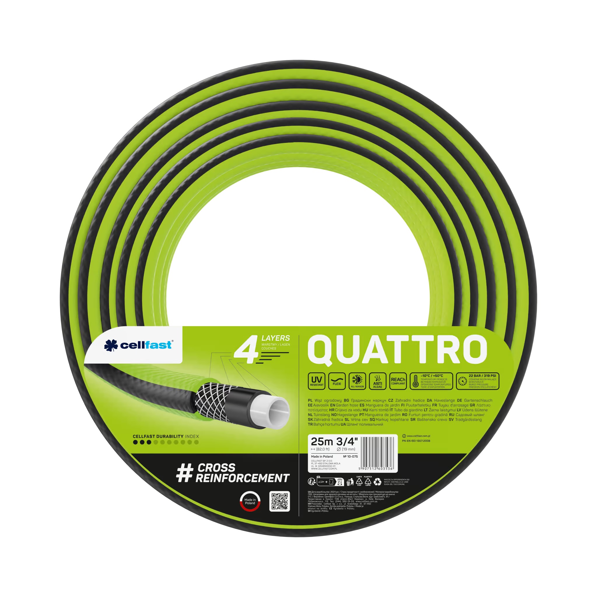 WĄŻ OGRODOWY QUATTRO 3/4" 25M 4 WARSTWY 10-075 CELLFAST